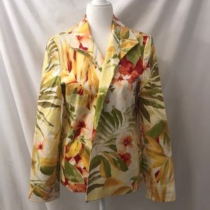 Linda Allard yellow floral blazer 12 spring church